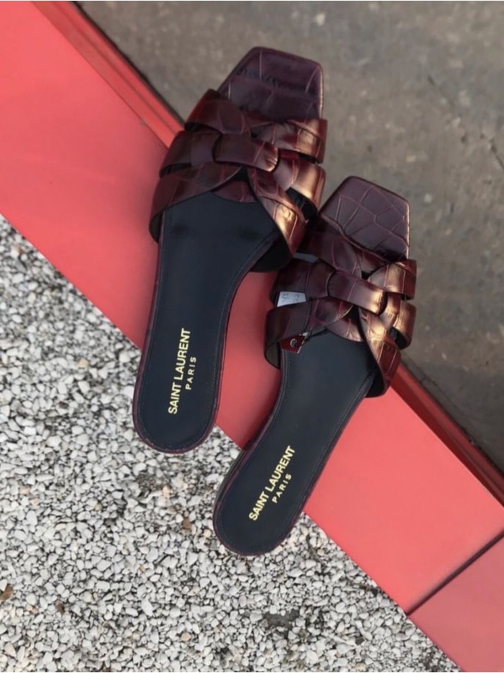 SAINT LAURENT Tribute Croc Slide Sandals